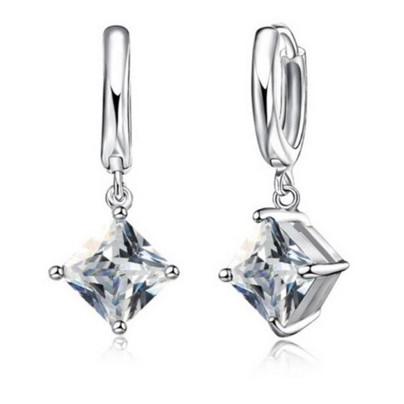 ❤️ 925 Sterling Silver Earrings And Necklace Square Set Drop - Picture 3 of 3